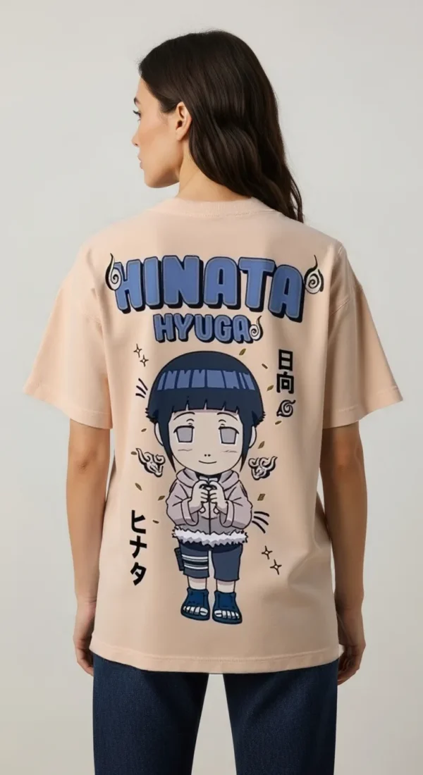 Hinata Hyuga Girl's Oversized Anime T-Shirt – Beige Edition
