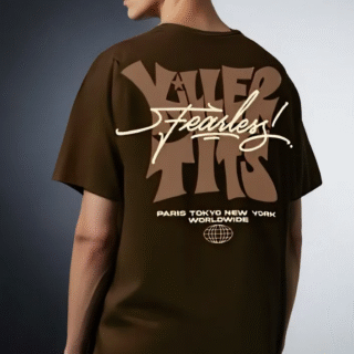 Men’s Oversized Fearless Back Print T-Shirt – Brown, Streetwear Style