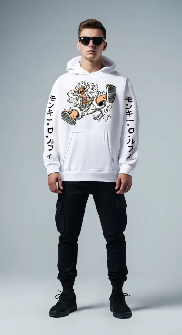 Gear 5 Monkey D. Luffy Anime Hoodie – White Edition For Men & Women