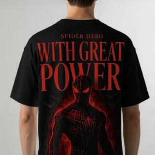 Spider Hero “With Great Power” Oversized T-Shirt – Dark Red Limited Streetwear Edition