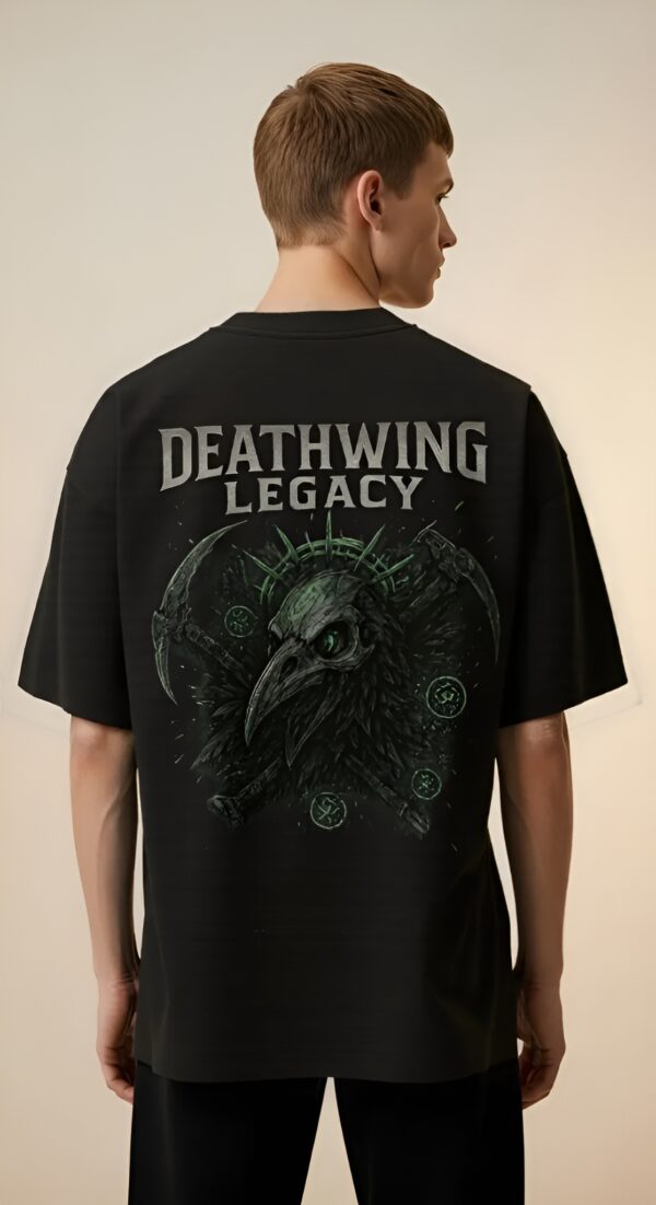 DEATHWING LEGACY Oversized Black T-Shirt – Gothic Raven & Scythe Graphic Streetwear Tee