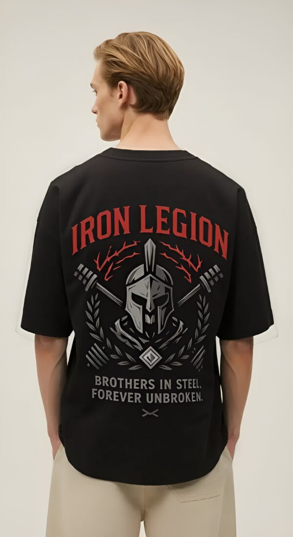 IRON LEGION Oversized Black T-Shirt – Spartan Warrior Graphic Streetwear Tee