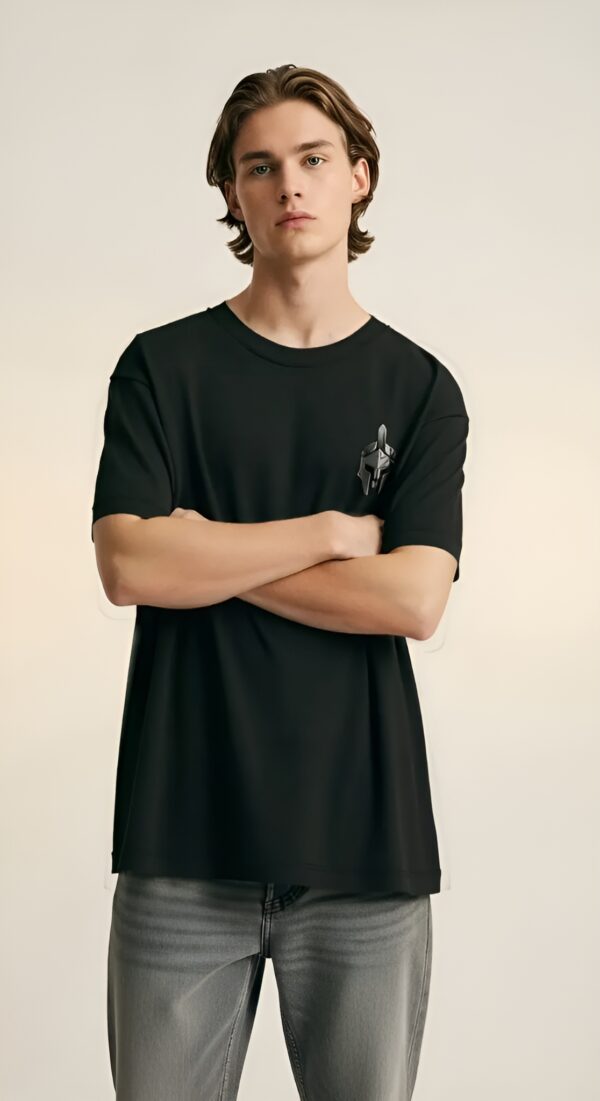 IRON LEGION Oversized Black T-Shirt – Spartan Warrior Graphic Streetwear Tee - Image 2