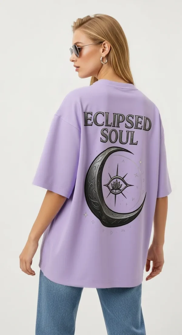 ECLIPSED SOUL Oversized Purple T-Shirt – Mystic Moon & Eye Graphic Streetwear Tee